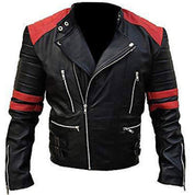 Men Two Tone Leather Jacket, Black And Red Color Brando Fashion Jacket