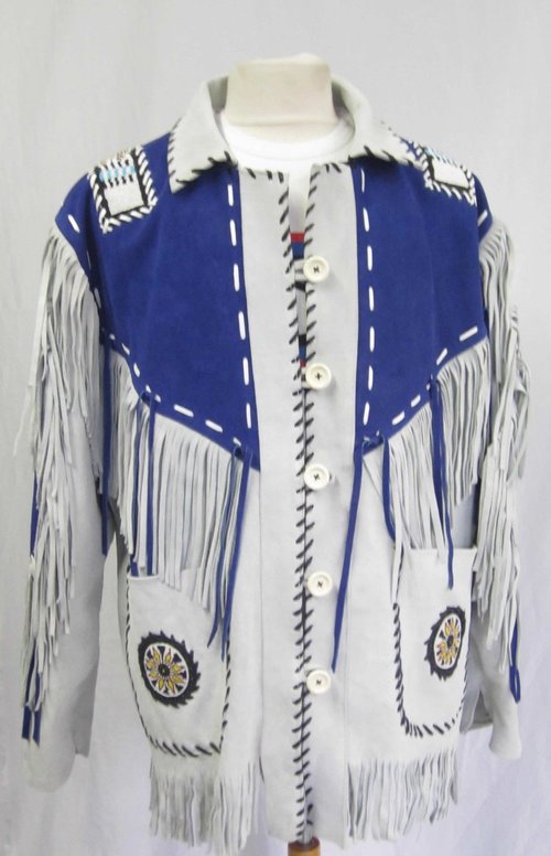 Men Western Leather Jacket Wear Fringes Beads Native American Cowboy Coat