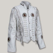 Men Western Leather Jacket ,White Cowboy Leather Jacket, Cowboy Jackets