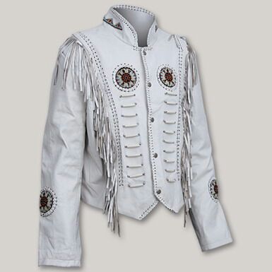 Men Western Leather Jacket ,White Cowboy Leather Jacket, Cowboy Jackets