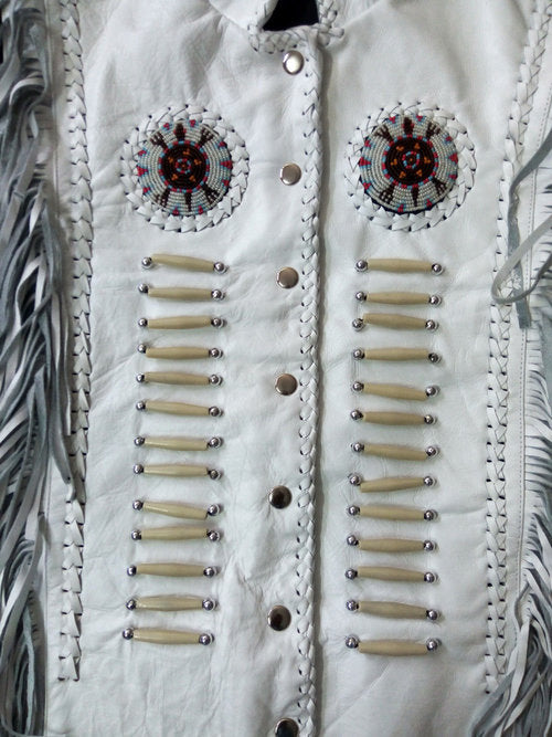 Men Western Leather Jacket ,White Cowboy Leather Jacket, Cowboy Jackets