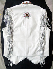 Men Western Leather Jacket ,White Cowboy Leather Jacket, Cowboy Jackets