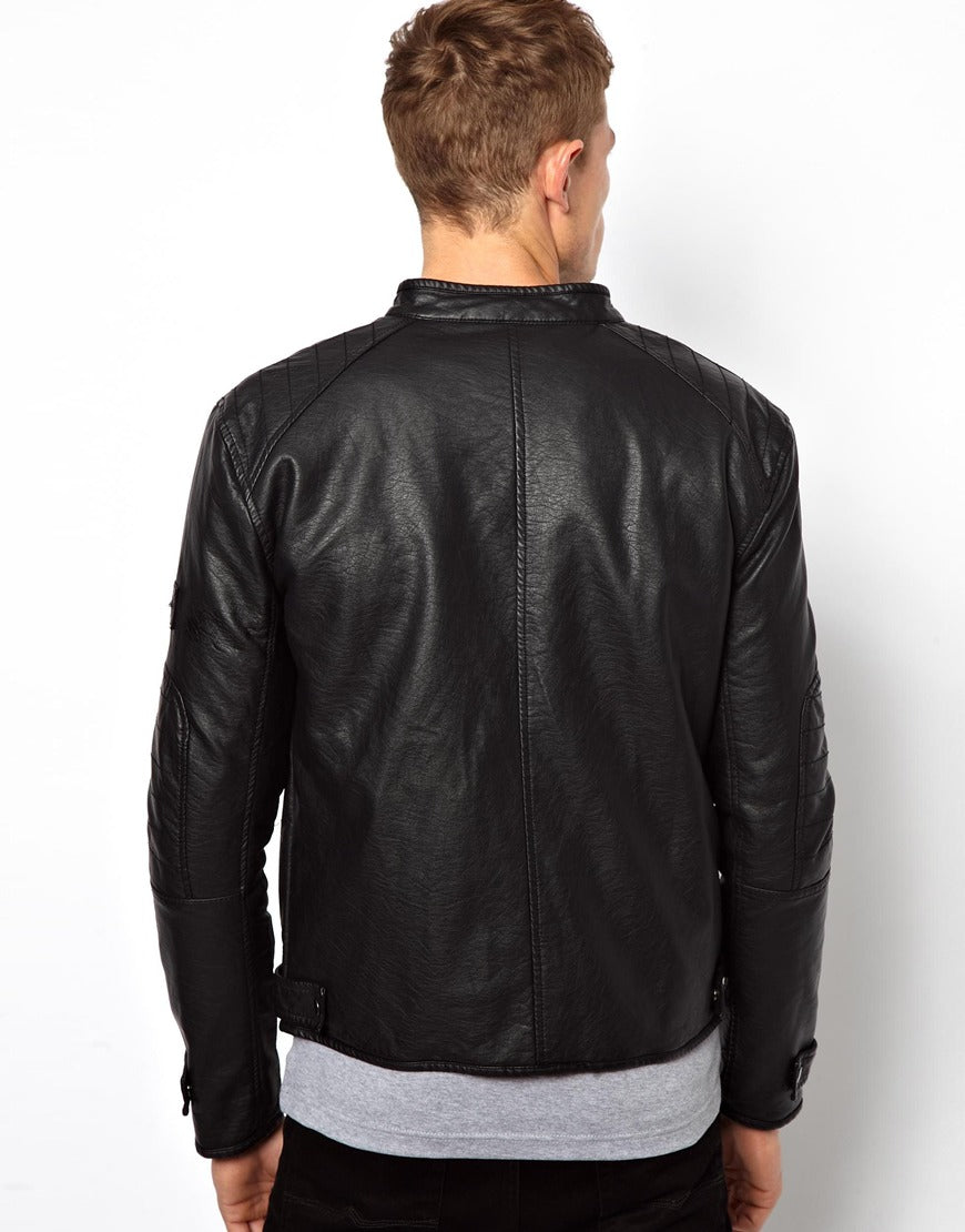 Men's Black Biker Leather Jacket - Image 3
