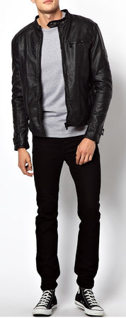 Men's Black Biker Leather Jacket - Image 2