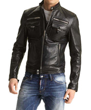 Mens Biker Leather Jacket, Slim Fit Leather Jacket Mens, Men Fashion Jacket