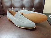 Mens Gray Color Suede Leather Shoes, Men Gray Suede Moccasins Loafer