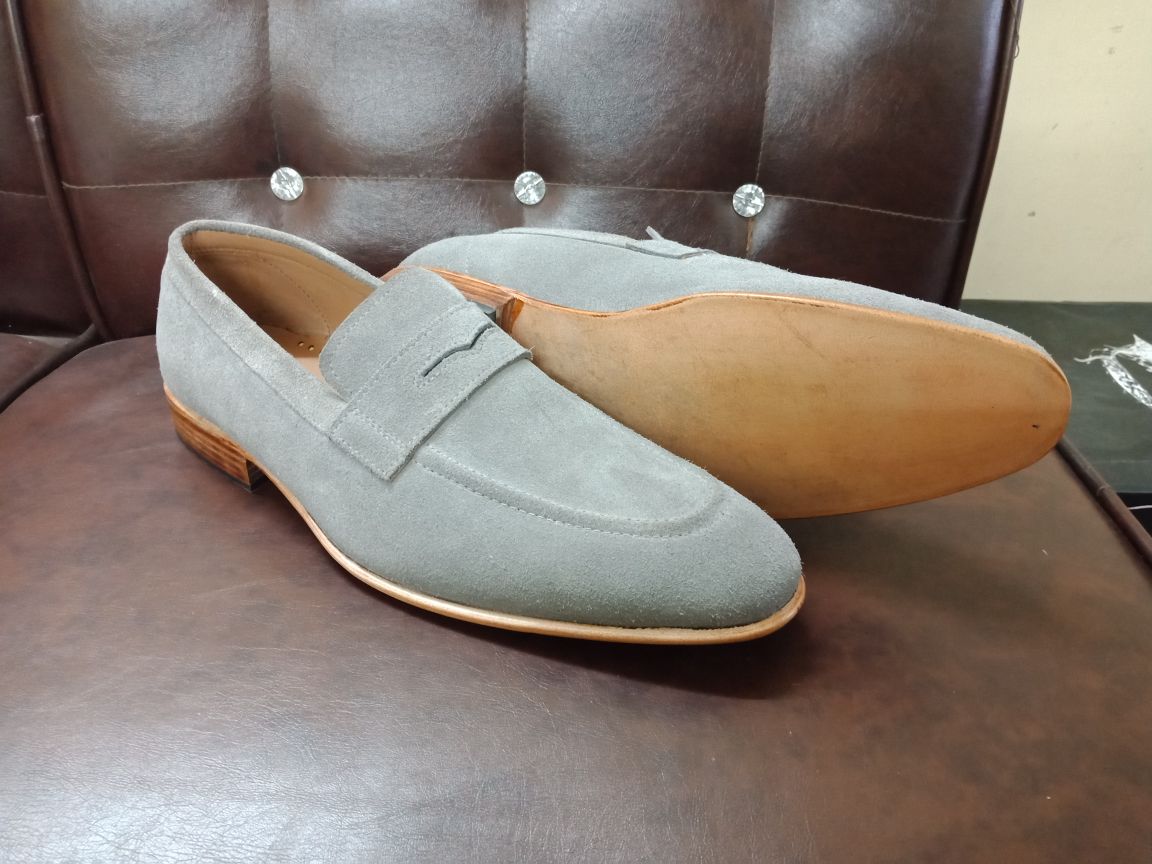 Mens Gray Color Suede Leather Shoes, Men Gray Suede Moccasins Loafer