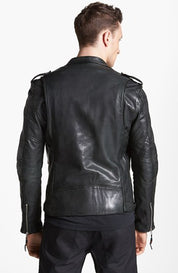 Men's Biker Leather Jacket - Black Cowhide Jacket - Image 2