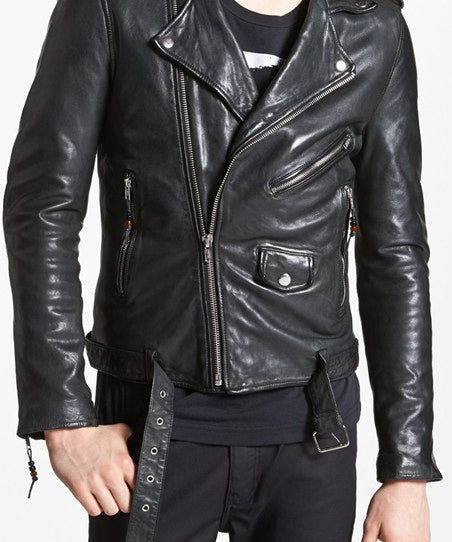 Men's Biker Leather Jacket - Black Cowhide Jacket