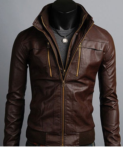 Men's Leather Jackets Korean Style Casual Slim Fit Biker Leather Jacket