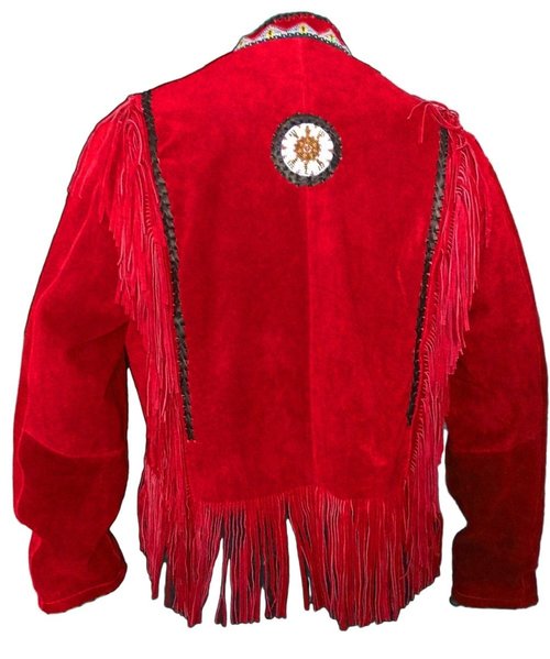 Men's Suede Leather Jacket Western Wear Cowboy Coat Fringe Bead,Jacket
