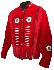 Men's Suede Leather Jacket Western Wear Cowboy Coat Fringe Bead,Jacket