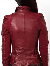 New Lycra Biker Jacket Leather, Women Maroon Color Leather Jacket