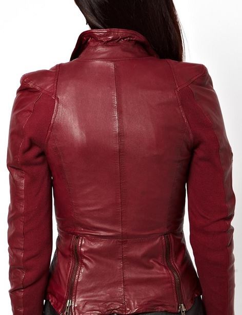 New Lycra Biker Jacket Leather, Women Maroon Color Leather Jacket