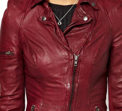 New Lycra Biker Jacket Leather, Women Maroon Color Leather Jacket