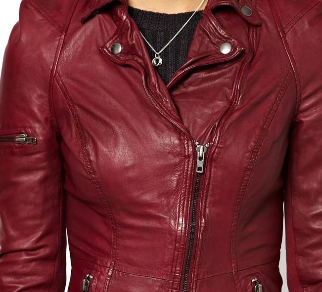 New Lycra Biker Jacket Leather, Women Maroon Color Leather Jacket