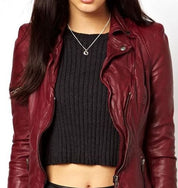 New Lycra Biker Jacket Leather, Women Maroon Color Leather Jacket