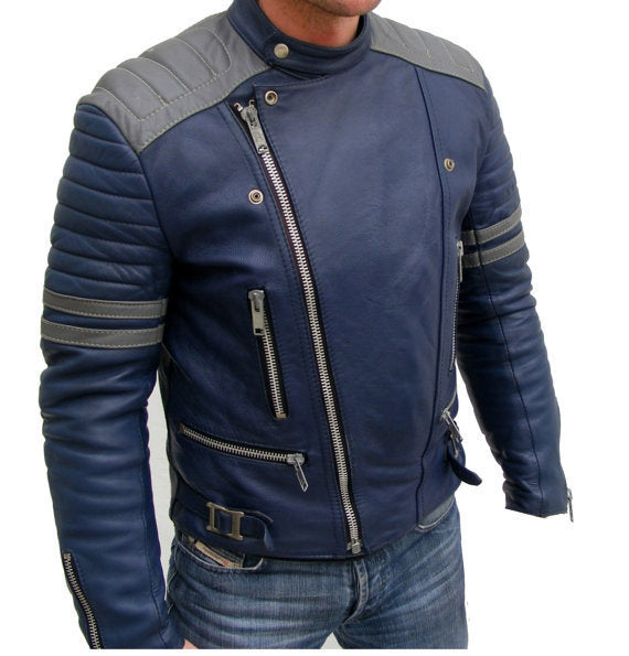 New Men Blue Leather Color Jacket, 's Bomber Jacket 's Leather Jacket