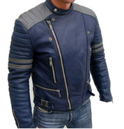 New Men Blue Leather Color Jacket, 's Bomber Jacket 's Leather Jacket