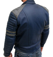 New Men Blue Leather Color Jacket, 's Bomber Jacket 's Leather Jacket