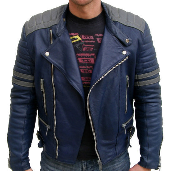 New Men Blue Leather Color Jacket, 's Bomber Jacket 's Leather Jacket