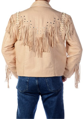 Cream Fringe Cowboy Leather Jacket - Image 2