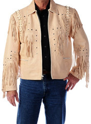 Cream Fringe Cowboy Leather Jacket