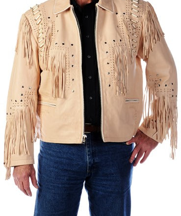 Cream Fringe Cowboy Leather Jacket