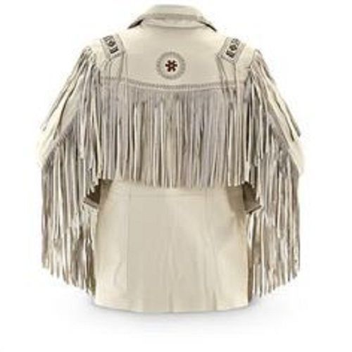 Western Men Cowboy Suede Jacket, White Suede Leather Jacket With Fringes