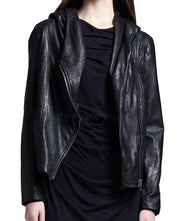 Women Black Hooded Leather Jacket, Leather Jackets, Hoodies