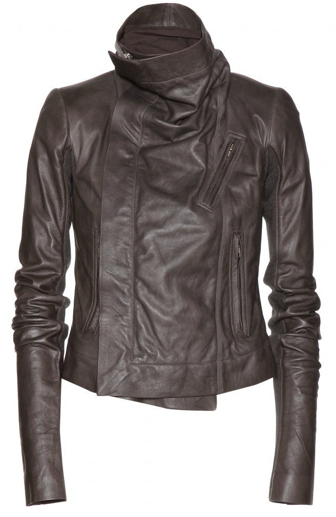 Women Brown Wide Collar Leather Jacket, Fashion Leather Jacket