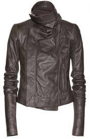 Women Brown Wide Collar Leather Jacket, Fashion Leather Jacket