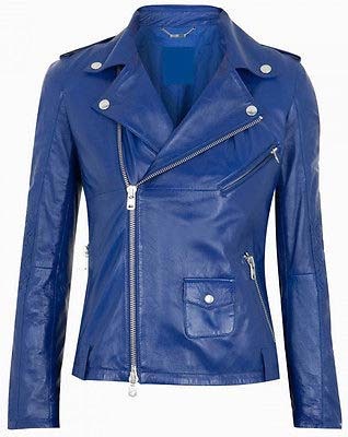 Women Fashion Leather Jacket Blue Leather Jacket, Biker Style Jacket