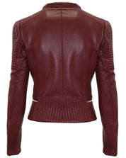 Women Maroon Color Leather Jacket Biker Stylish Zipper Jacket