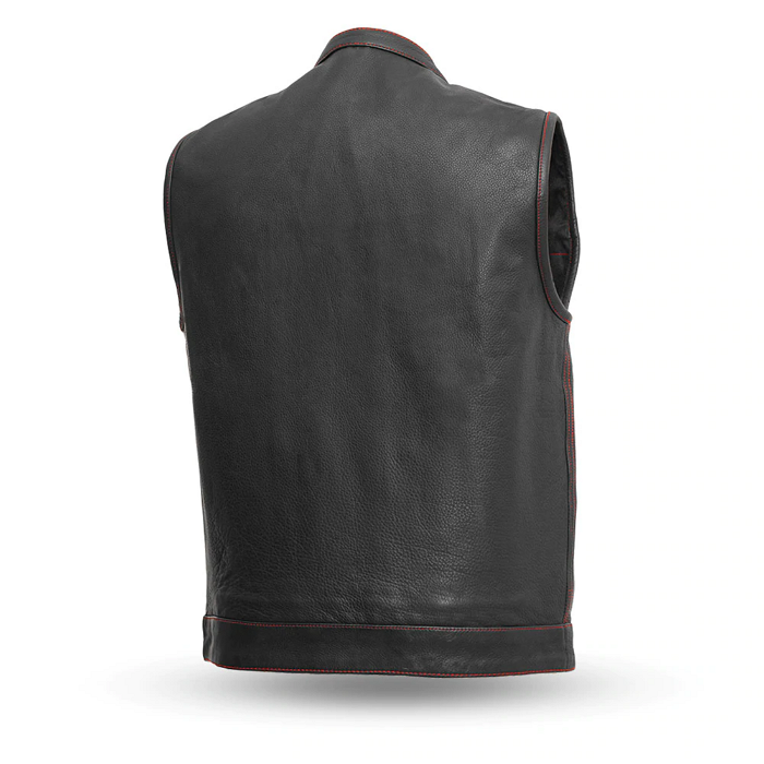 Men's American Flag Leather Motorcycle Vest, Men's Naked Cowhide Motorcycle Vest with Flag Liner - Image 3