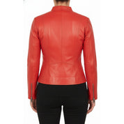 model-back-details - Women's Cafe Racer Leather Jacket, Women's Biker Jacket, Leather Moto Jacket, Women's Racer Style Jacket