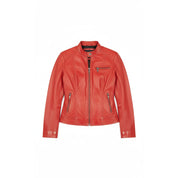 close-up-lay-flat - Women's Cafe Racer Leather Jacket, Women's Biker Jacket, Leather Moto Jacket, Women's Racer Style Jacket