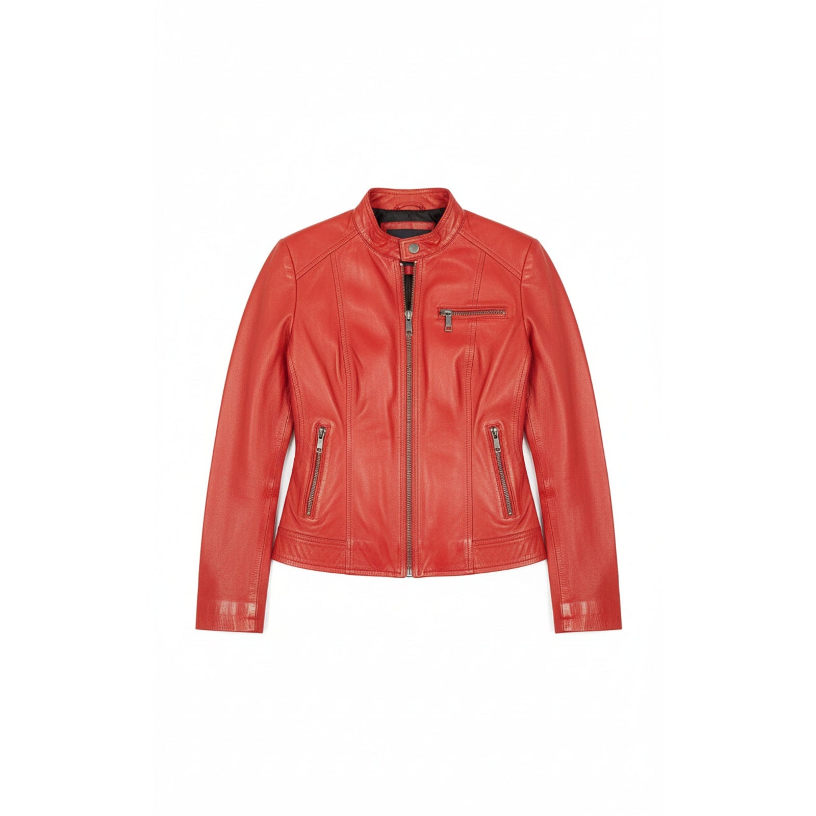 close-up-lay-flat - Women's Cafe Racer Leather Jacket, Women's Biker Jacket, Leather Moto Jacket, Women's Racer Style Jacket