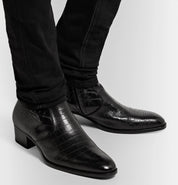 Punk Men Black Alligatirs Zip Boots, Men Black Crocodile Ankle Boot