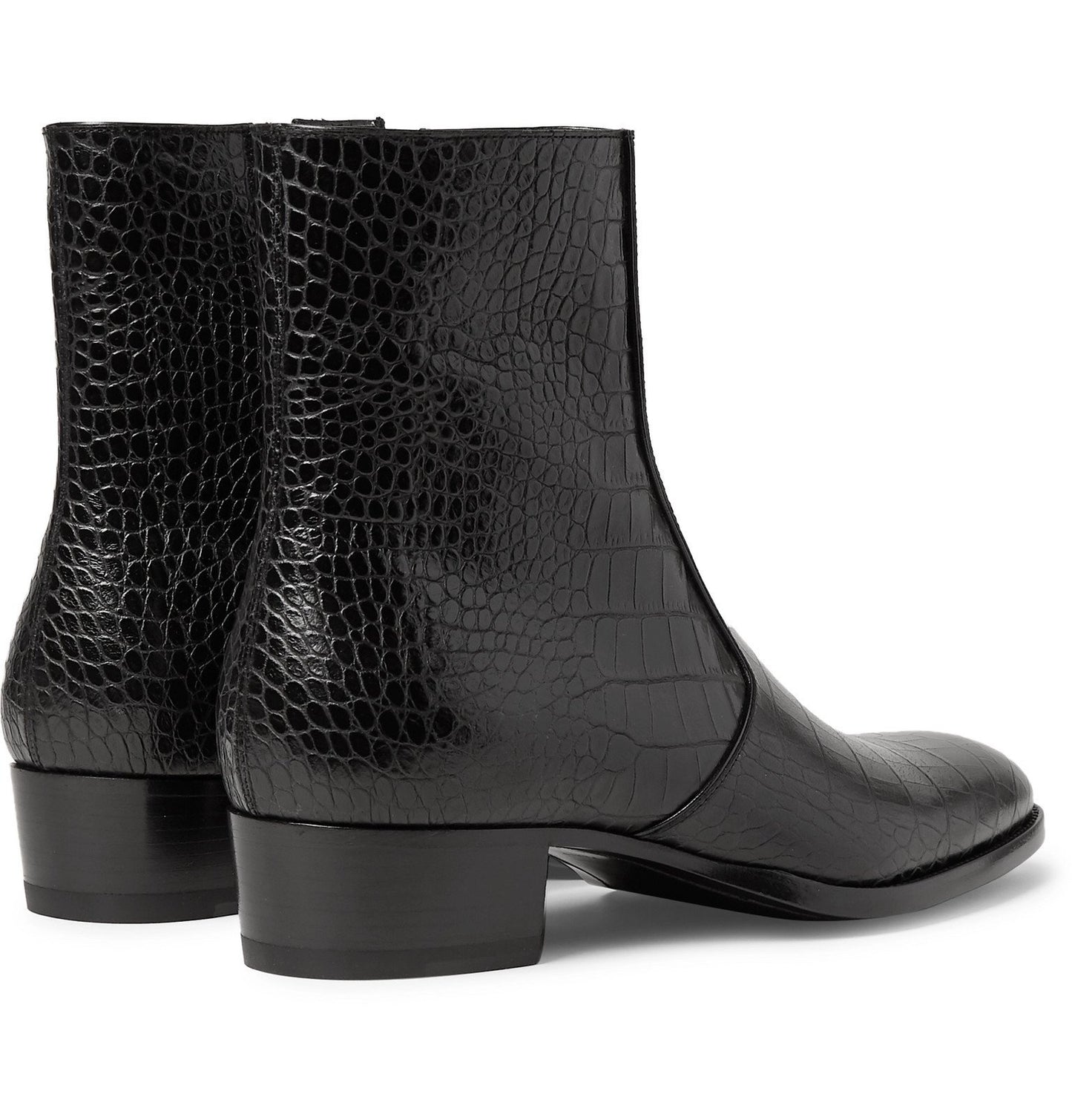 Punk Men Black Alligatirs Zip Boots, Men Black Crocodile Ankle Boot