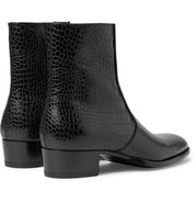 Punk Men Black Alligatirs Zip Boots, Men Black Crocodile Ankle Boot