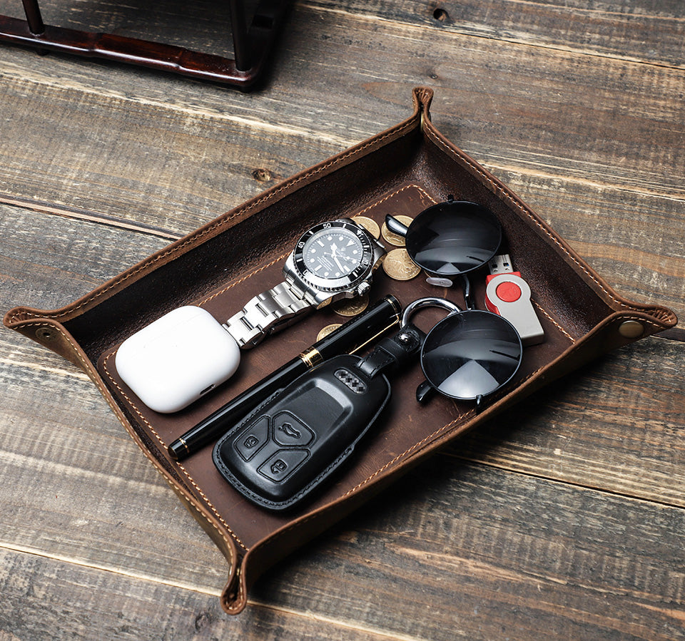 Rustic Leather Valet Tray