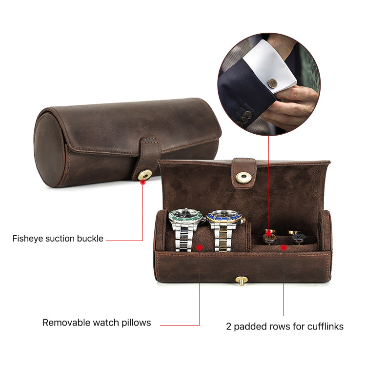 Saffiano Leather Roll Style Watch & Cuff Link Travel Case