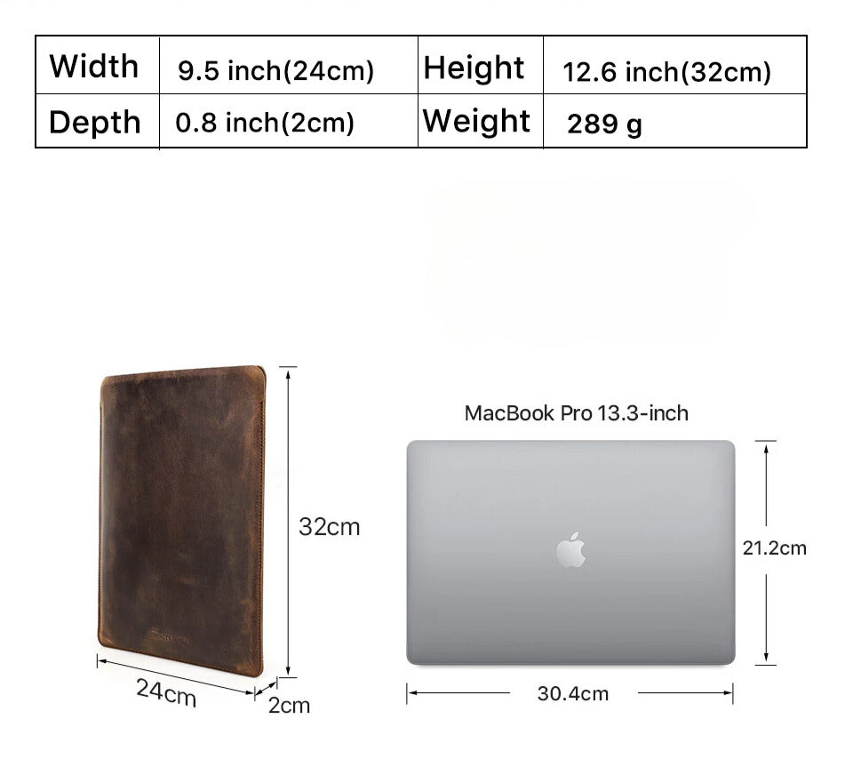 Shockproof Crazy Horse Leather Laptop Sleeve for MacBook Air M2 13.6"