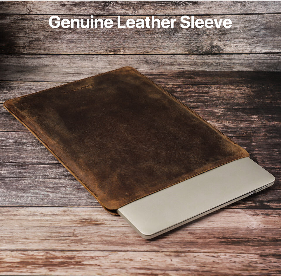 Shockproof Crazy Horse Leather Laptop Sleeve for MacBook Air M2 13.6"