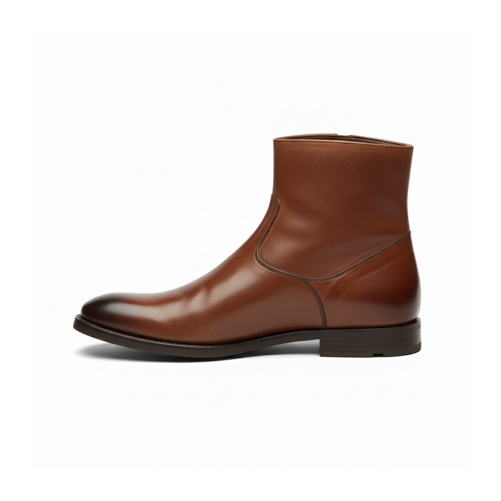 side-view - Antique Brown Leather Biker Boots