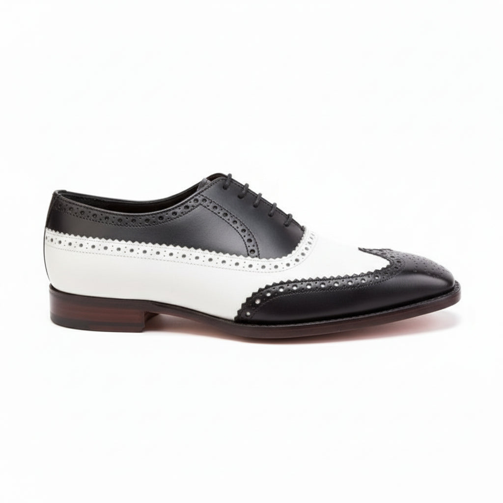 Black and White Leather Brogue Dress Shoes - side-view
