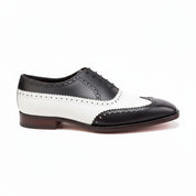 Black and White Leather Brogue Dress Shoes - side-view