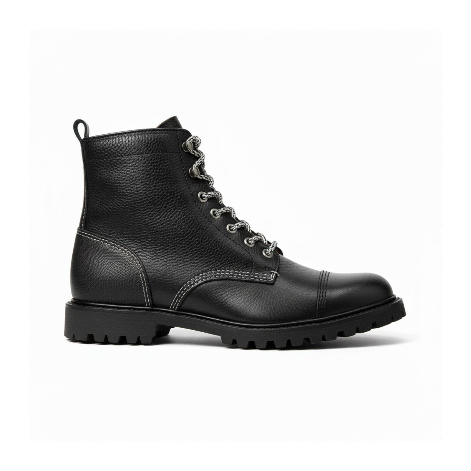 side-view - Black Lace-Up Leather Motorcycle Boots
