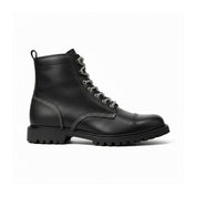 side-view - Black Lace-Up Leather Motorcycle Boots